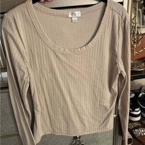 Ribbed Beige Long Sleeve Top